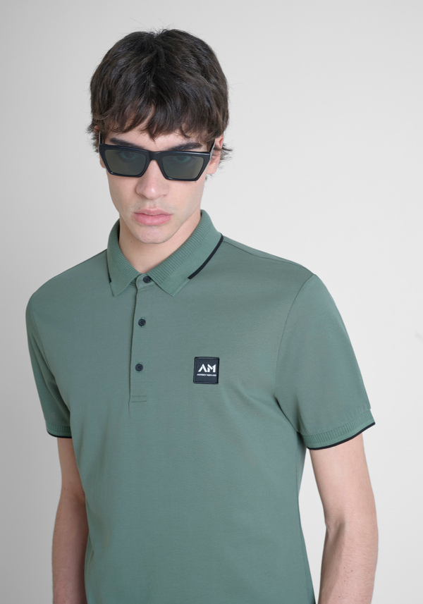 POLO SLIM FIT EN PUR COTON AVEC MOTIF GÉOMÉTRIQUE ALL-OVER ET LOGO EN RELIEF - Antony Morato Online Shop