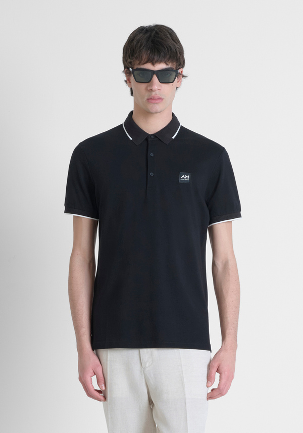 REGULAR FIT 100% COTTON PIQUE POLO SHIRT WITH CONTRASTING DETAILS AND LOGO PATCH - Antony Morato Online Shop