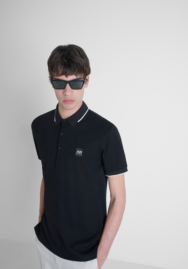 REGULAR FIT 100% COTTON PIQUE POLO SHIRT WITH CONTRASTING DETAILS AND LOGO PATCH - Antony Morato Online Shop