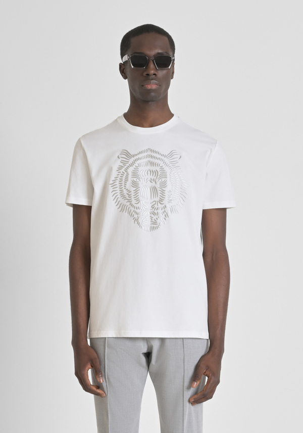 REGULAR FIT 100% COTTON JERSEY T-SHIRT WITH REFLECTIVE TIGER PRINT AND LOGO ON THE BACK - Antony Morato Online Shop