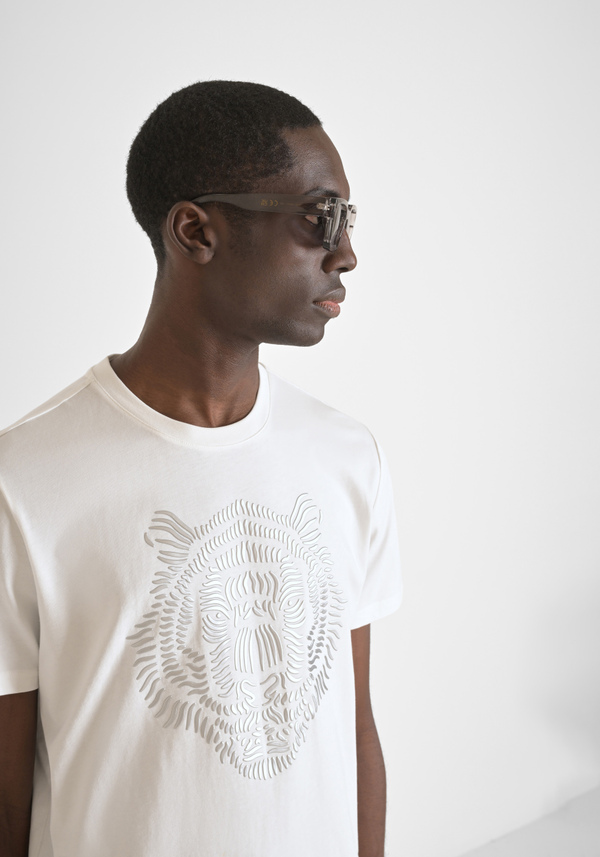REGULAR FIT 100% COTTON JERSEY T-SHIRT WITH REFLECTIVE TIGER PRINT AND LOGO ON THE BACK - Antony Morato Online Shop