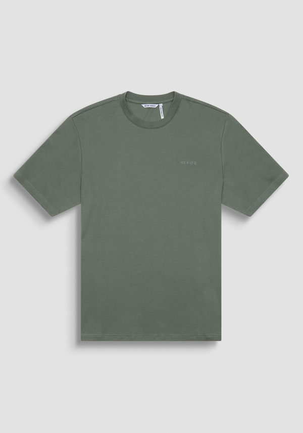 RELAXED FIT 100% COTTON JERSEY T-SHIRT WITH TONE-ON-TONE EMBOSSED LOGO LETTERING - Antony Morato Online Shop