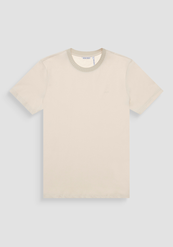 REGULAR FIT 100% COTTON JERSEY T-SHIRT WITH RIBBED COLLAR AND TONE-ON-TONE MONOGRAMMED LOGO - Antony Morato Online Shop
