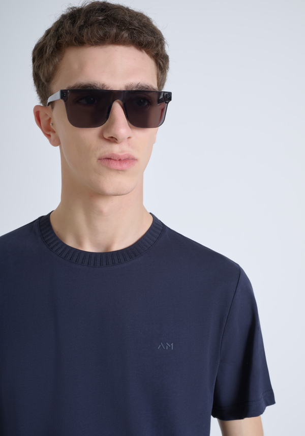 REGULAR FIT 100% COTTON JERSEY T-SHIRT WITH RIBBED COLLAR AND TONE-ON-TONE MONOGRAMMED LOGO - Antony Morato Online Shop