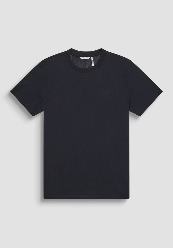REGULAR FIT 100% COTTON JERSEY T-SHIRT WITH RIBBED COLLAR AND TONE-ON-TONE MONOGRAMMED LOGO - Antony Morato Online Shop