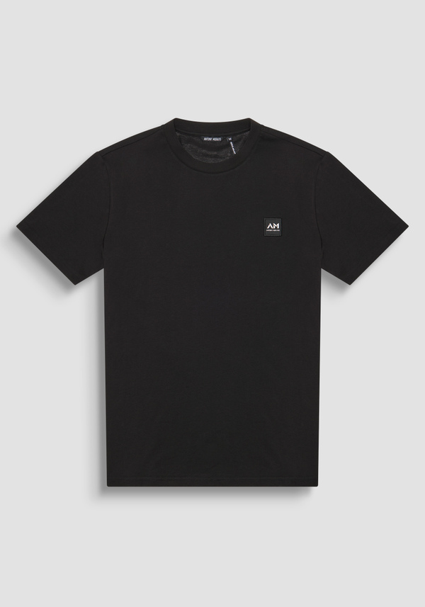 CAMISETA REGULAR FIT DE PUNTO DE ALGODÓN PURO DE COLOR LISO CON LOGOTIPO EN RELIEVE TONO SOBRE TONO - Antony Morato Online Shop