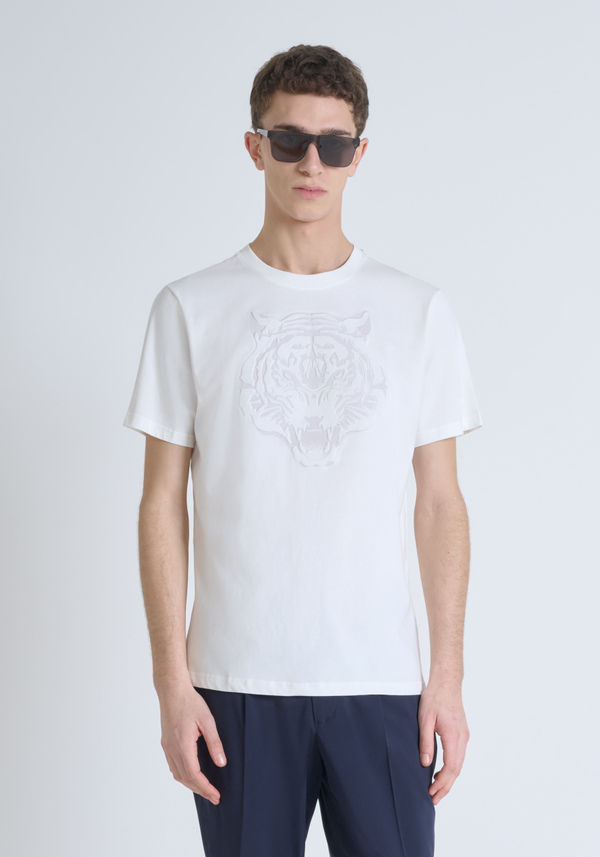T-SHIRT SLIM FIT EN PUR JERSEY DE COTON AVEC LOGO EN RELIEF TON SUR TON - Antony Morato Online Shop