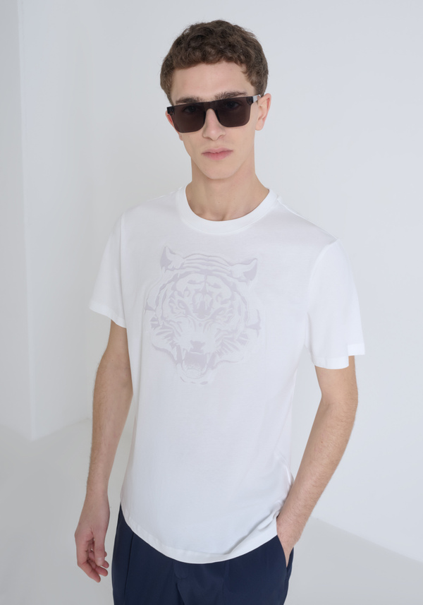 T-SHIRT SLIM FIT EN PUR JERSEY DE COTON AVEC LOGO EN RELIEF TON SUR TON - Antony Morato Online Shop