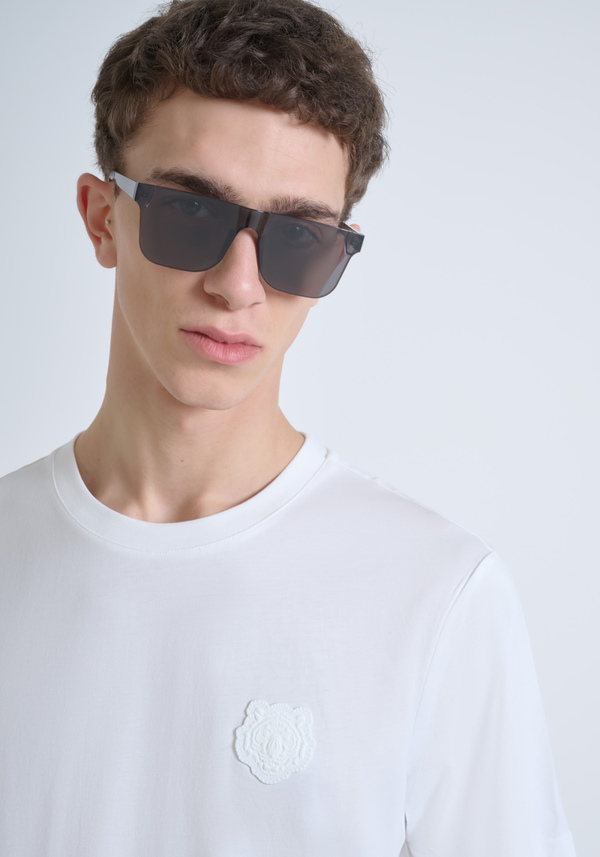 T-SHIRT REGULAR FIT 100 % JERSEY DE COTON AVEC IMPRIMÉ TIGRE EN RELIEF - Antony Morato Online Shop