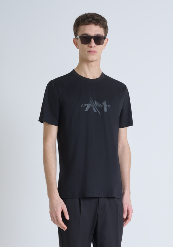 T-SHIRT REGULAR FIT EN JERSEY DE COTON AVEC LOGO COULEUR UNIE - Antony Morato Online Shop