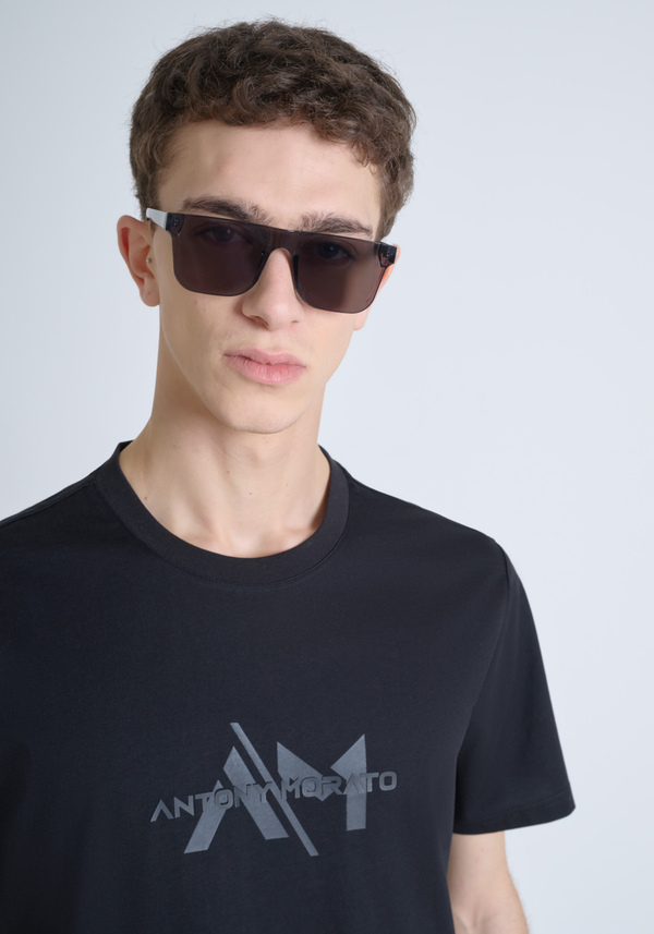 T-SHIRT REGULAR FIT EN JERSEY DE COTON AVEC LOGO COULEUR UNIE - Antony Morato Online Shop