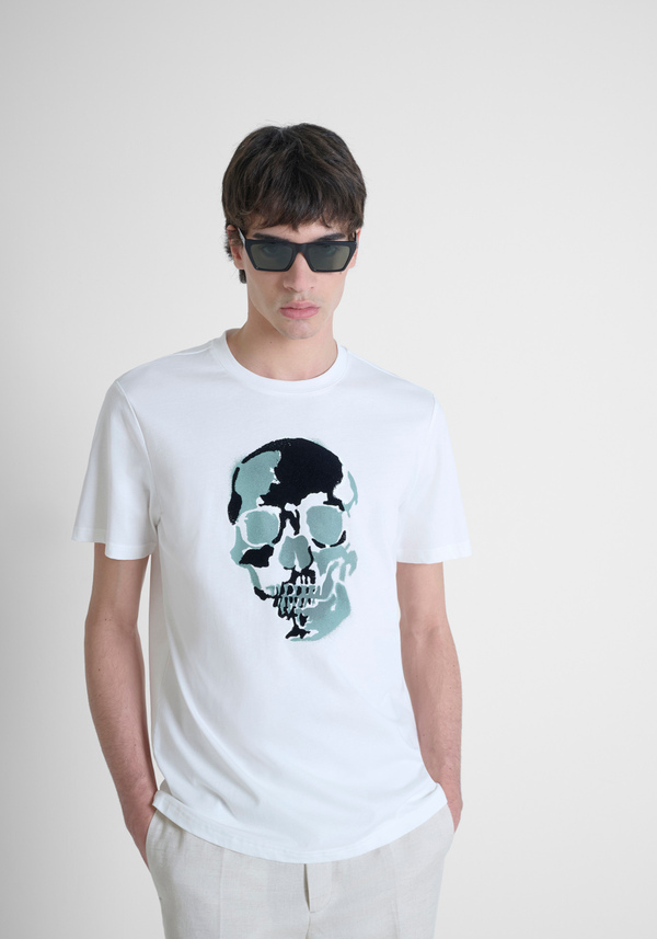 T-SHIRT REGULAR FIT AUS BAUMWOLLJERSEY MIT SCHWAMMEFFEKT-APPLIKATION - Antony Morato Online Shop