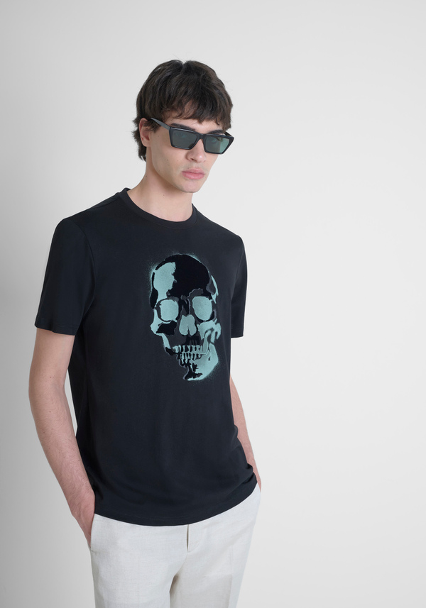 T-SHIRT REGULAR FIT AUS BAUMWOLLJERSEY MIT SCHWAMMEFFEKT-APPLIKATION - Antony Morato Online Shop