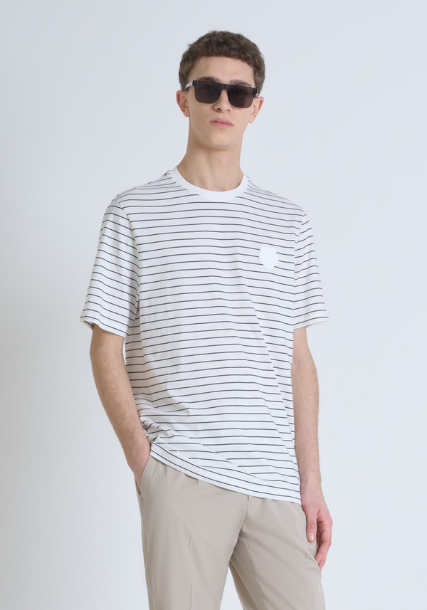 RELAXED FIT T-SHIRT IN STRIPED COTTON WITH TIGER PATCH - Antony Morato Online Shop