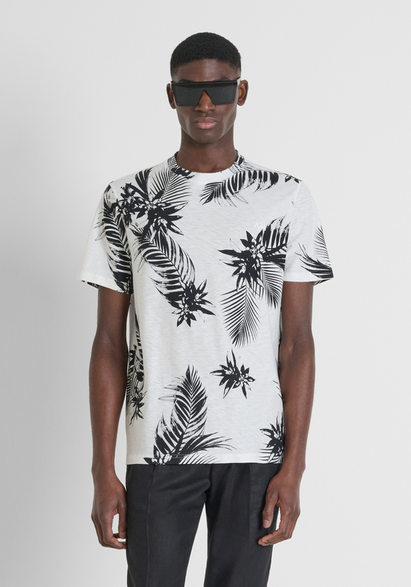 CAMISETA REGULAR FIT DE ALGODÓN FLAMEADO CON LOGOTIPO BORDADO - Antony Morato Online Shop