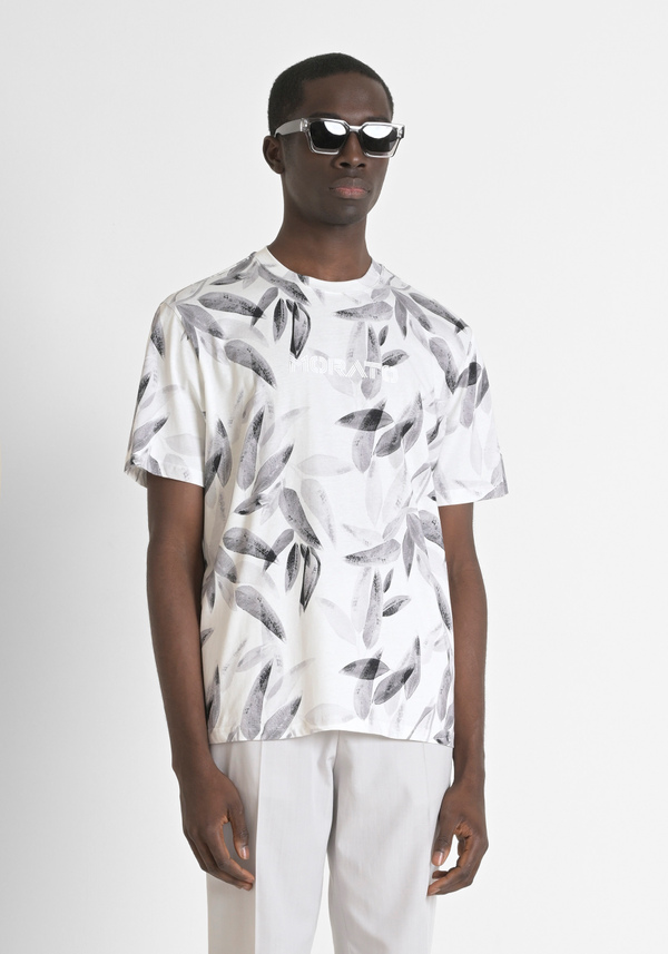 RELAXED FIT COTTON T-SHIRT WITH LEAF PRINT - Antony Morato Online Shop