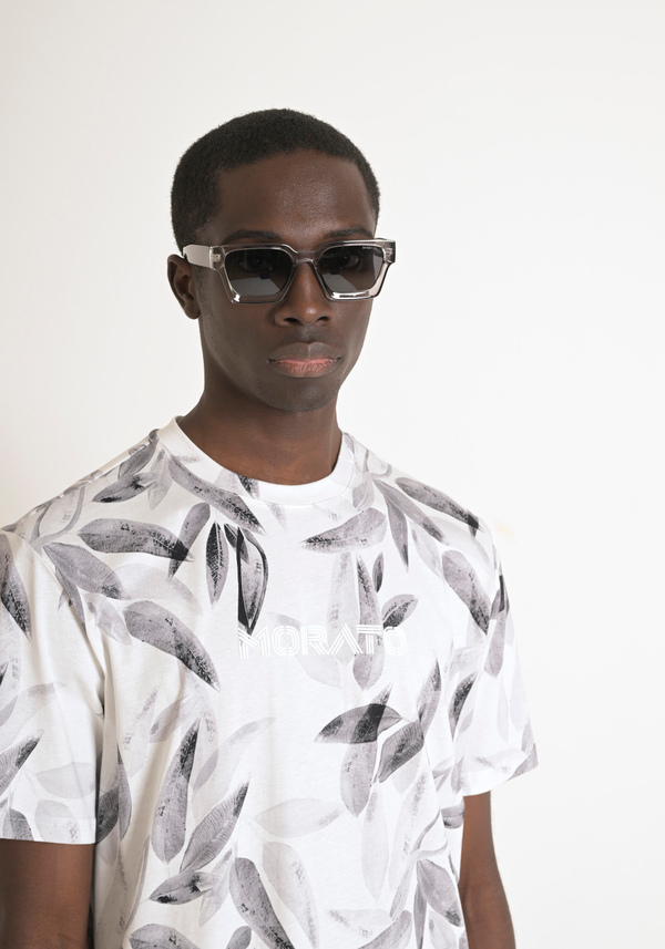 RELAXED FIT COTTON T-SHIRT WITH LEAF PRINT - Antony Morato Online Shop