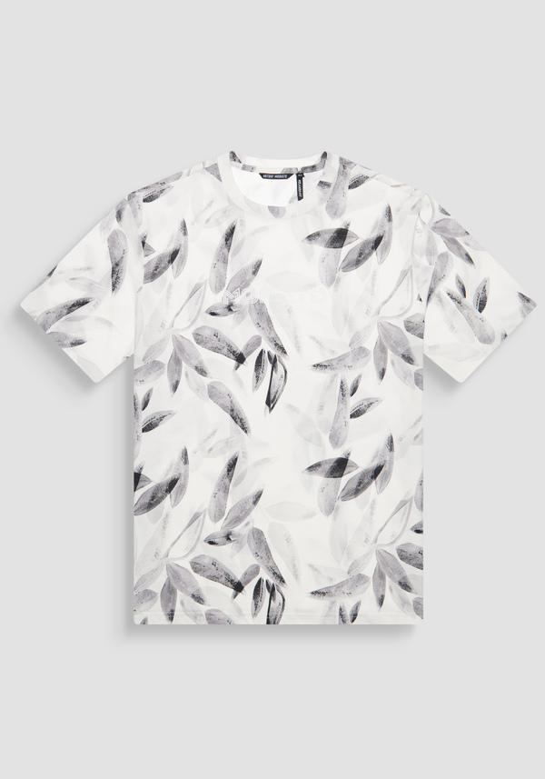 RELAXED FIT COTTON T-SHIRT WITH LEAF PRINT - Antony Morato Online Shop