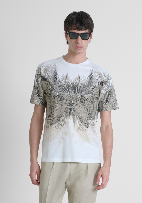 REGULAR FIT COTTON T-SHIRT WITH NATURAL PRINT - Antony Morato Online Shop