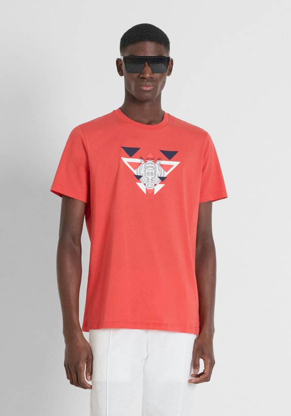 T-SHIRT REGULAR FIT EN JERSEY DE COTON AVEC IMPRESSION DE LOGO EN CAOUTCHOUC - Antony Morato Online Shop