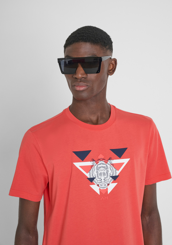 T-SHIRT REGULAR FIT EN JERSEY DE COTON AVEC IMPRESSION DE LOGO EN CAOUTCHOUC - Antony Morato Online Shop