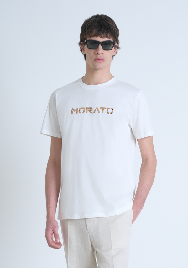 CAMISETA REGULAR FIT DE ALGODÓN JERSEY CON LOGOTIPO DE CORCHO ESTAMPADO - Antony Morato Online Shop