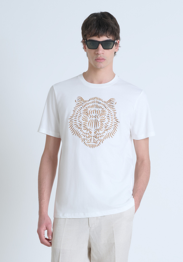 CAMISETA REGULAR FIT DE ALGODÓN JERSEY CON LOGOTIPO DE CORCHO ESTAMPADO - Antony Morato Online Shop