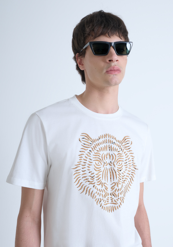 CAMISETA REGULAR FIT DE ALGODÓN JERSEY CON LOGOTIPO DE CORCHO ESTAMPADO - Antony Morato Online Shop