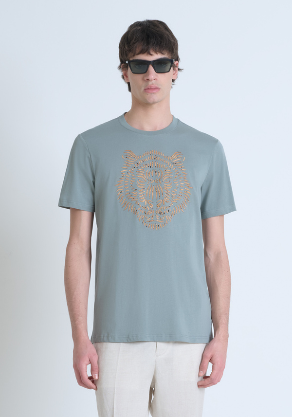 CAMISETA REGULAR FIT DE ALGODÓN JERSEY CON LOGOTIPO DE CORCHO ESTAMPADO - Antony Morato Online Shop