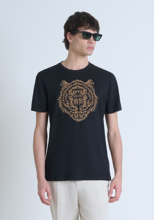 CAMISETA REGULAR FIT DE ALGODÓN JERSEY CON LOGOTIPO DE CORCHO ESTAMPADO - Antony Morato Online Shop