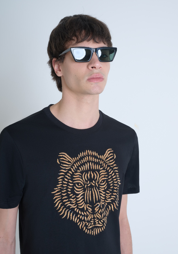CAMISETA REGULAR FIT DE ALGODÓN JERSEY CON LOGOTIPO DE CORCHO ESTAMPADO - Antony Morato Online Shop