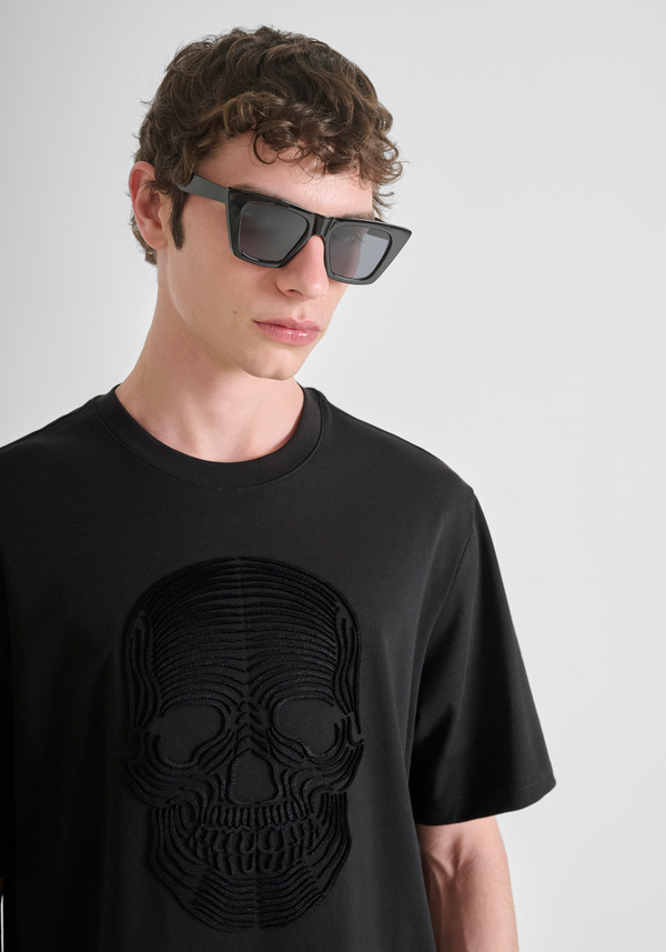RELAXED FIT COTTON T-SHIRT WITH SOFT SKULL PRINT - Antony Morato Online Shop