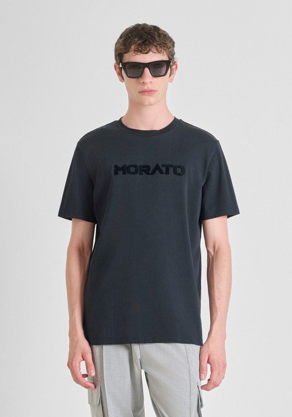 REGULAR FIT T-SHIRT IN COTTON JERSEY WITH SPONGE EFFECT LOGO - Antony Morato Online Shop