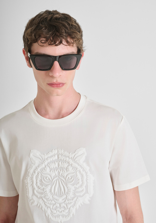 REGULAR FIT T-SHIRT IN COTTON JERSEY WITH RUBBERIZED TIGER PRINT - Antony Morato Online Shop