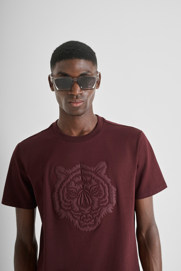 REGULAR FIT COTTON JERSEY T-SHIRT WITH RUBBERIZED TIGER PRINT - Antony Morato Online Shop