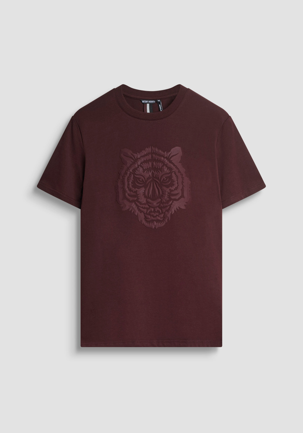 REGULAR FIT COTTON JERSEY T-SHIRT WITH RUBBERIZED TIGER PRINT - Antony Morato Online Shop