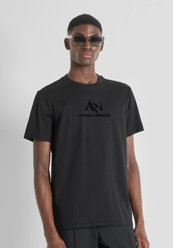 REGULAR FIT COTTON JERSEY T-SHIRT WITH LETTERING LOGO PRINT - Antony Morato Online Shop