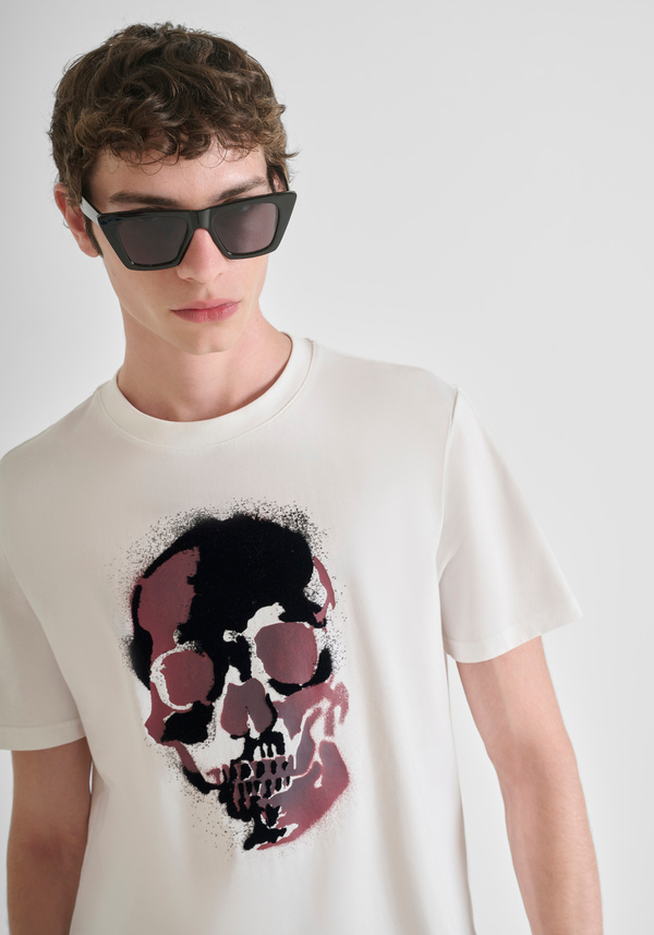 REGULAR FIT COTTON JERSEY T-SHIRT WITH SKULL PRINT - Antony Morato Online Shop