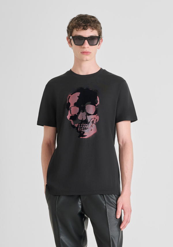 REGULAR FIT COTTON JERSEY T-SHIRT WITH SKULL PRINT - Antony Morato Online Shop