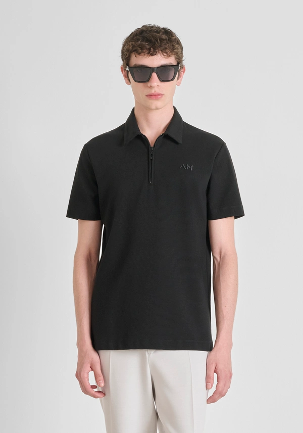 REGULAR FIT-POLOSHIRT AUS DOBBY-BAUMWOLLJERSEY MIT GESTICKTEM LOGO - Antony Morato Online Shop