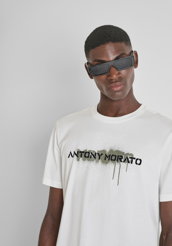 REGULAR FIT COTTON JERSEY T-SHIRT WITH PAINT LOGO PRINT - Antony Morato Online Shop