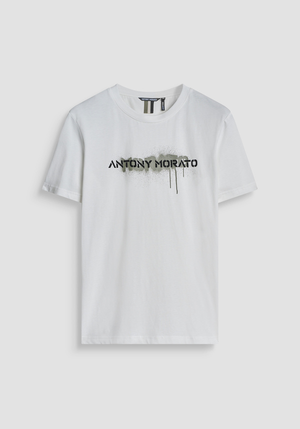 REGULAR FIT COTTON JERSEY T-SHIRT WITH PAINT LOGO PRINT - Antony Morato Online Shop