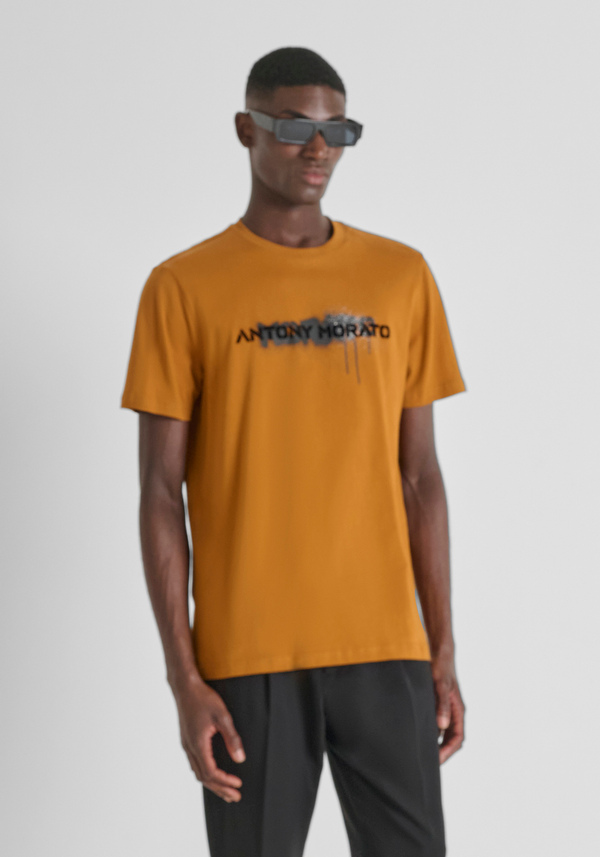 REGULAR FIT COTTON JERSEY T-SHIRT WITH PAINT LOGO PRINT - Antony Morato Online Shop