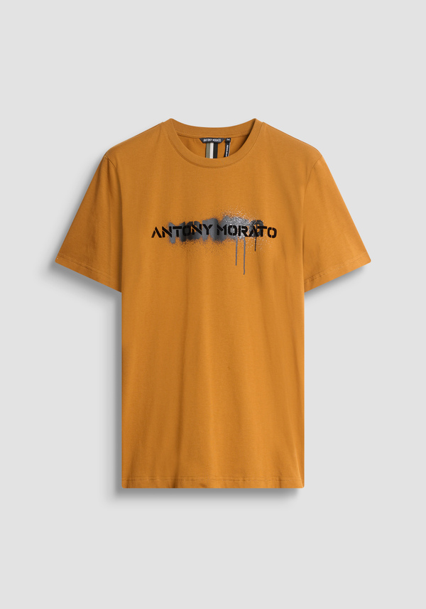 REGULAR FIT COTTON JERSEY T-SHIRT WITH PAINT LOGO PRINT - Antony Morato Online Shop