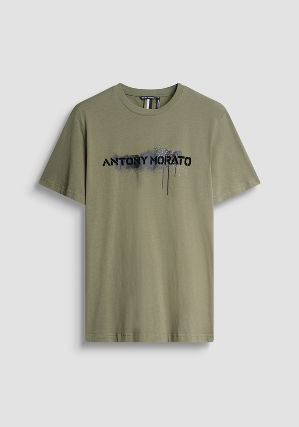 REGULAR FIT COTTON JERSEY T-SHIRT WITH PAINT LOGO PRINT - Antony Morato Online Shop