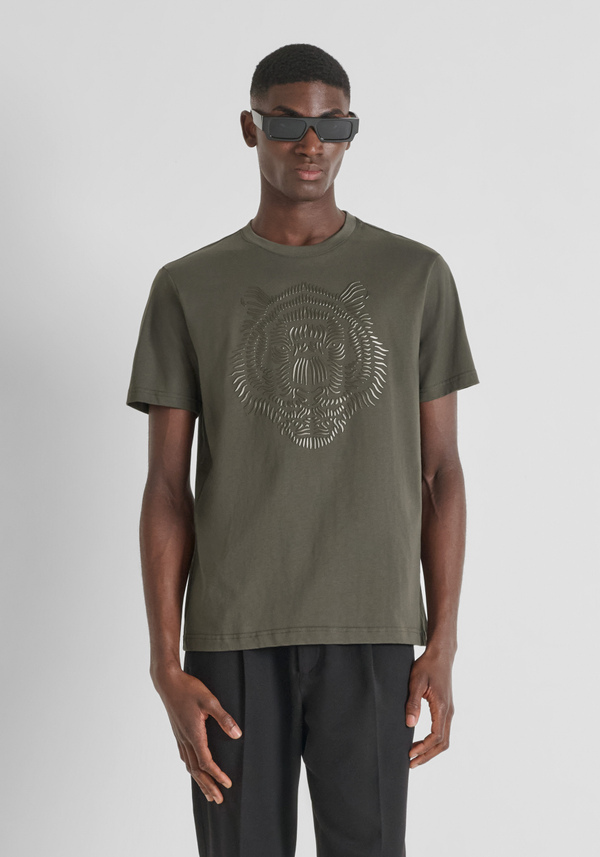 REGULAR FIT COTTON JERSEY T-SHIRT WITH REFLECTIVE TIGER PRINT - Antony Morato Online Shop