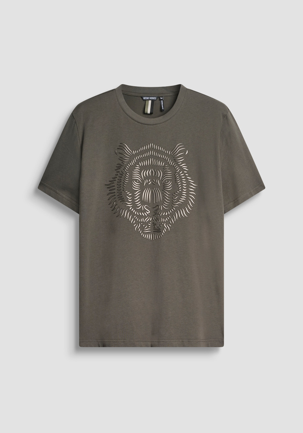 REGULAR FIT COTTON JERSEY T-SHIRT WITH REFLECTIVE TIGER PRINT - Antony Morato Online Shop