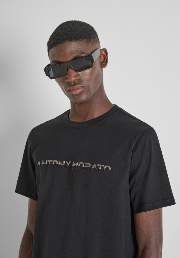 T-SHIRT REGULAR FIT EN JERSEY DE COTON AVEC IMPRIMÉ LOGO LAMINÉ - Antony Morato Online Shop