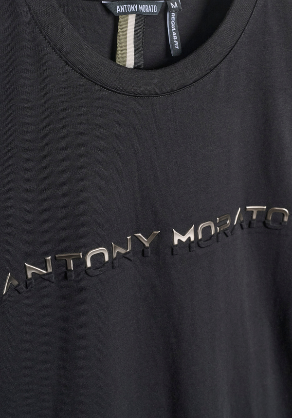 T-SHIRT REGULAR FIT EN JERSEY DE COTON AVEC IMPRIMÉ LOGO LAMINÉ - Antony Morato Online Shop
