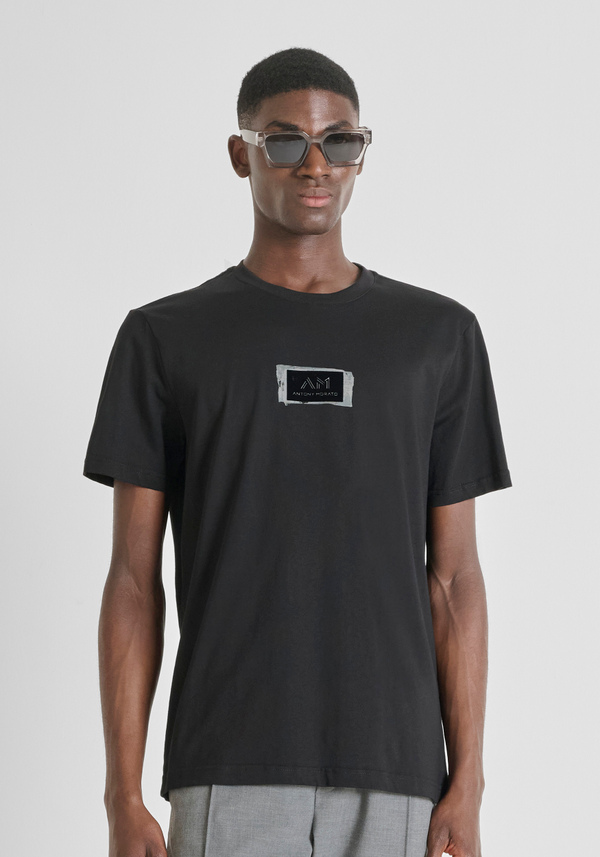 REGULAR FIT COTTON JERSEY T-SHIRT WITH LETTERING LOGO PRINT - Antony Morato Online Shop